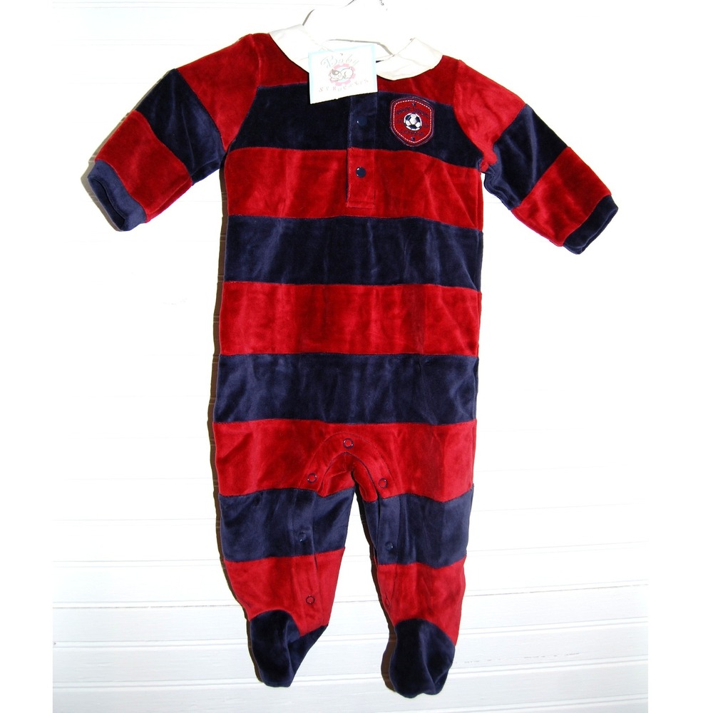 Vintage‎ Baby Bodysuit Rugby Onesie 6-9 months Baby Sprockets Velour Footie NWT